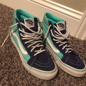 Navy and aqua high top vans